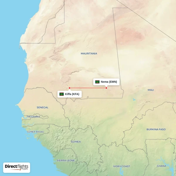 Nema - Kiffa direct flight map