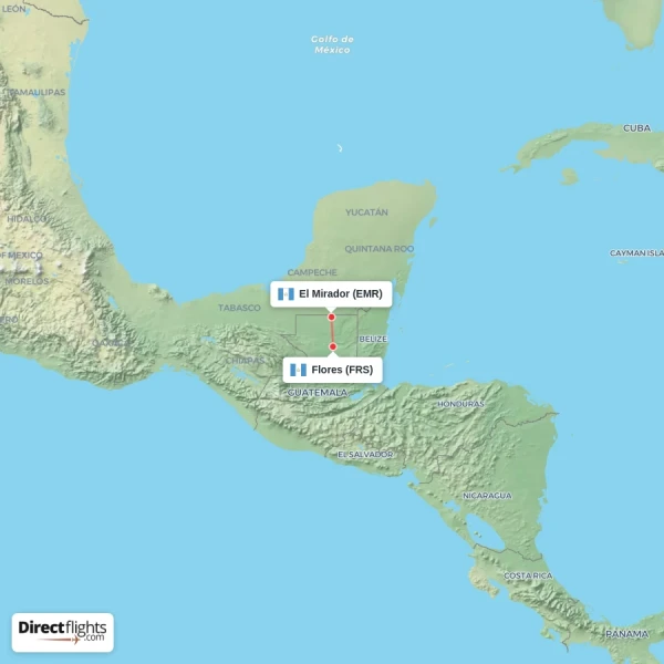 El Mirador - Flores direct flight map