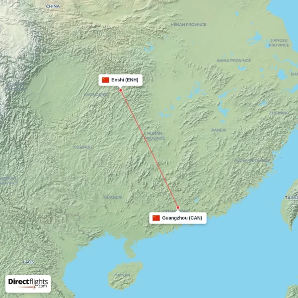 Enshi - Guangzhou direct flight map