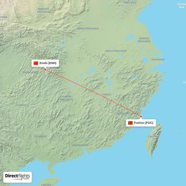 Enshi - Fuzhou direct flight map