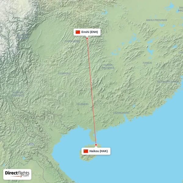 Enshi - Haikou direct flight map