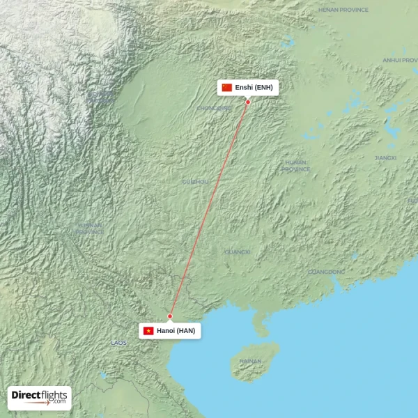Enshi - Hanoi direct flight map