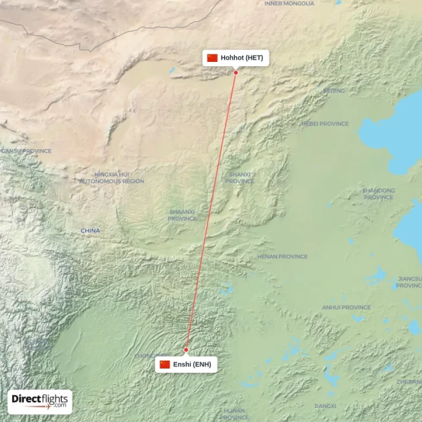 Enshi - Hohhot direct flight map