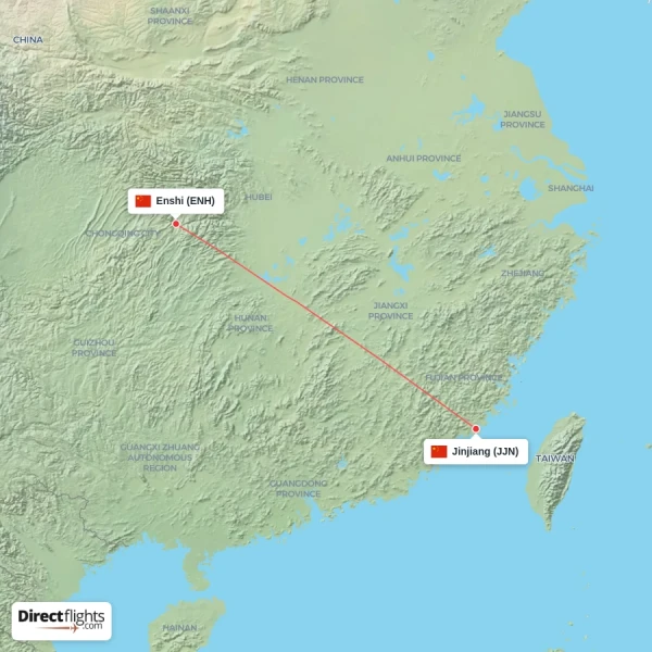 Enshi - Jinjiang direct flight map