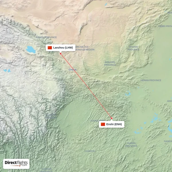 Enshi - Lanzhou direct flight map