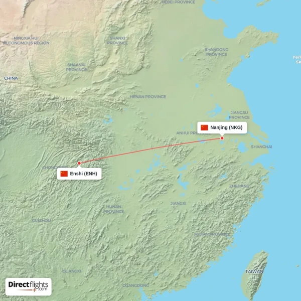 Enshi - Nanjing direct flight map
