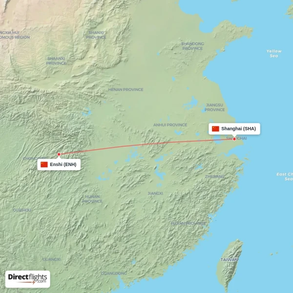 Enshi - Shanghai direct flight map