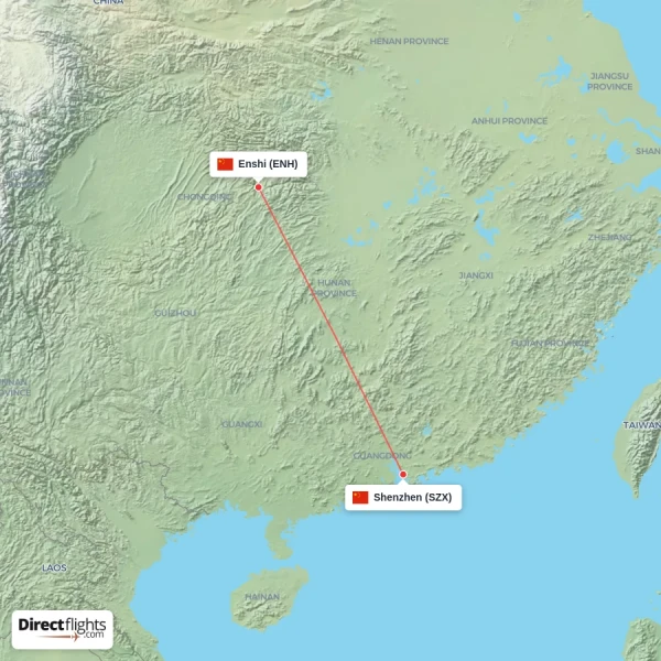 Enshi - Shenzhen direct flight map