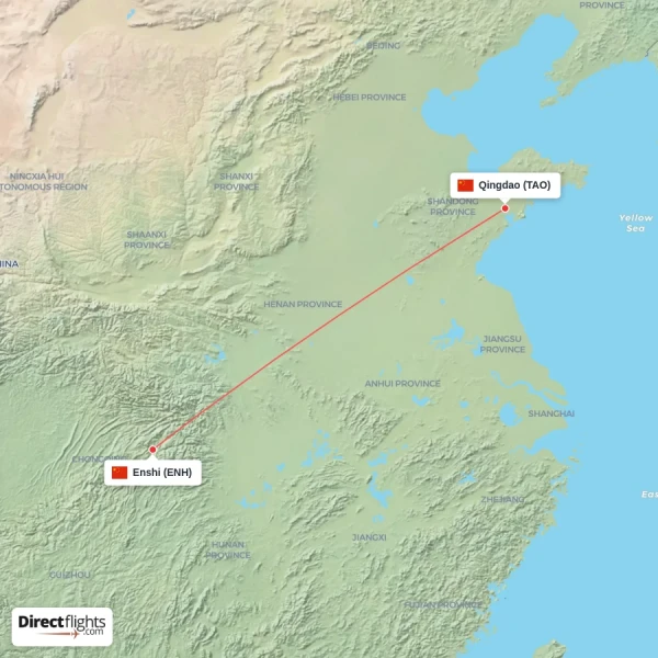 Enshi - Qingdao direct flight map