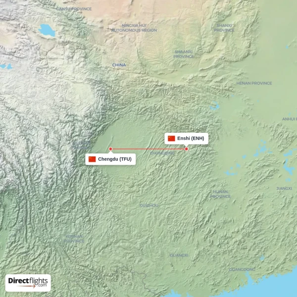 Enshi - Chengdu direct flight map