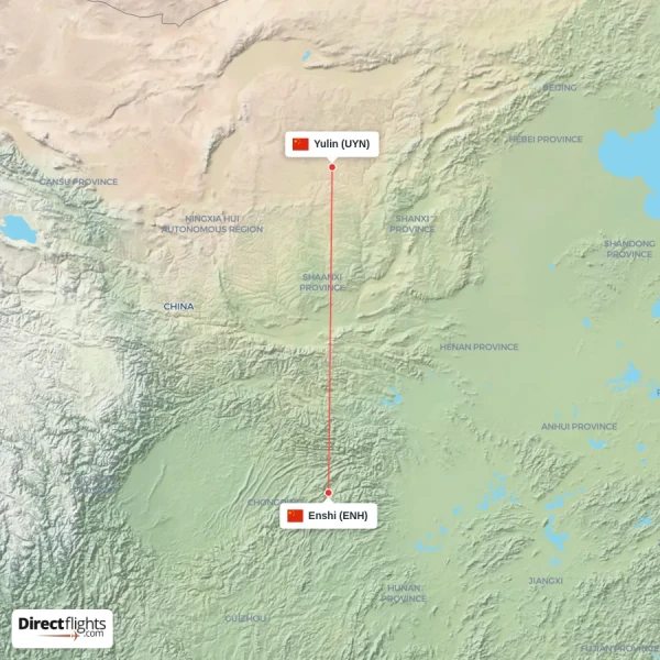 Enshi - Yulin direct flight map