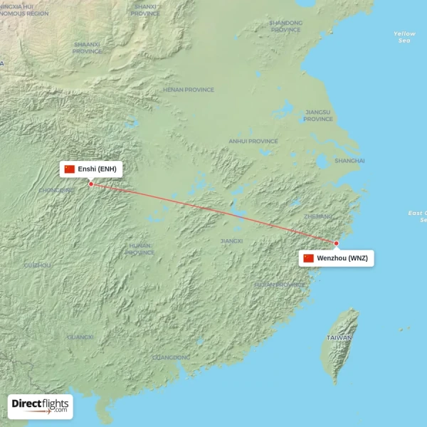 Enshi - Wenzhou direct flight map