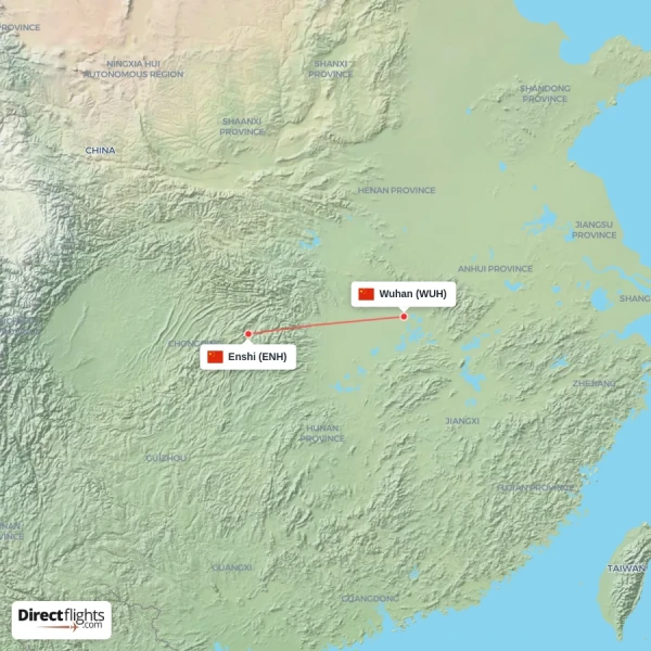 Enshi - Wuhan direct flight map