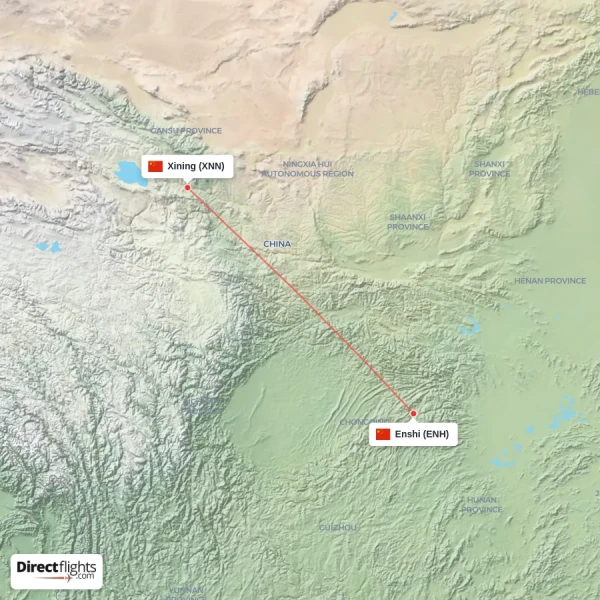 Enshi - Xining direct flight map