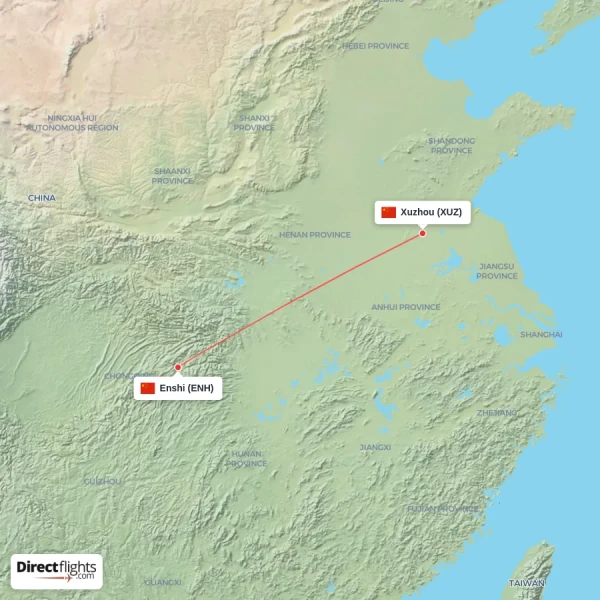 Enshi - Xuzhou direct flight map