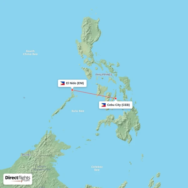 El Nido - Cebu City direct flight map