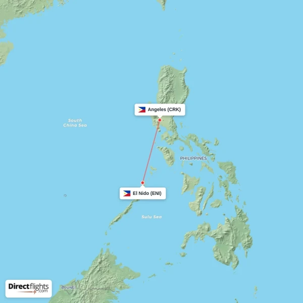 El Nido - Angeles direct flight map