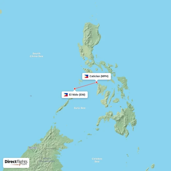 El Nido - Caticlan direct flight map