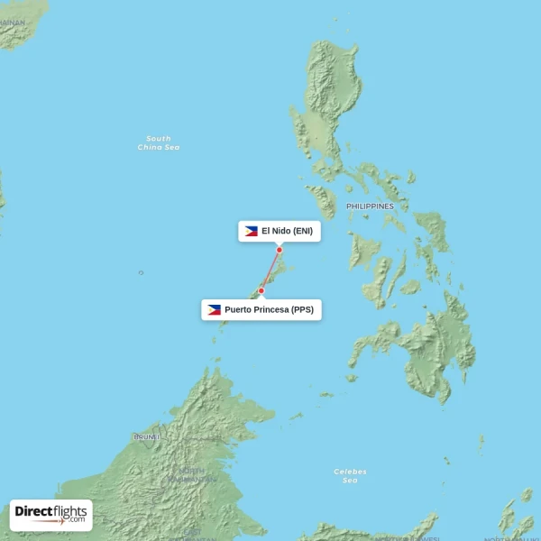 El Nido - Puerto Princesa direct flight map