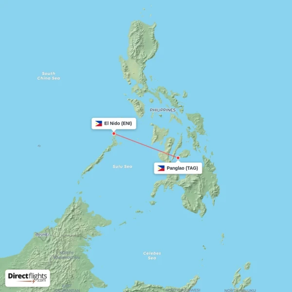 El Nido - Panglao direct flight map