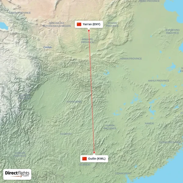 Yan'an - Guilin direct flight map