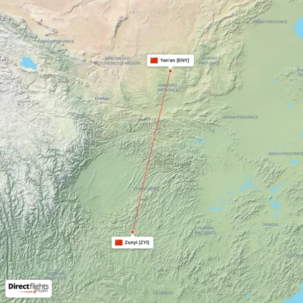 Yan'an - Zunyi direct flight map