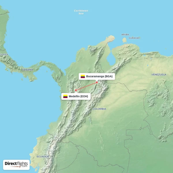 Medellin - Bucaramanga direct flight map