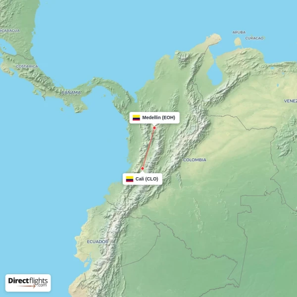Medellin - Cali direct flight map