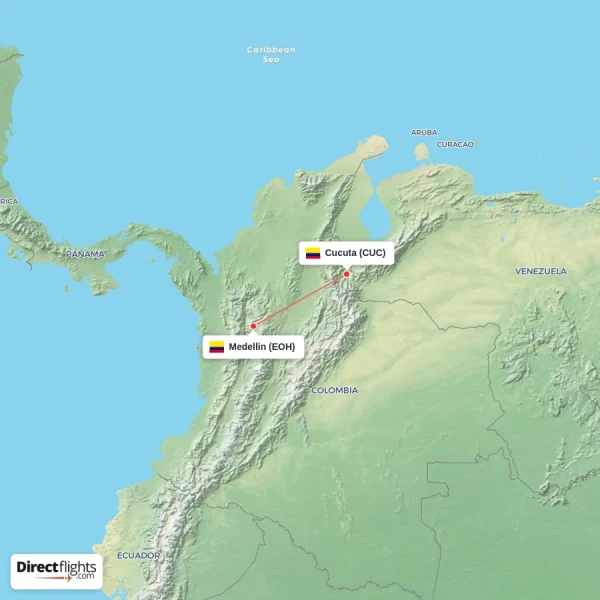 Medellin - Cucuta direct flight map