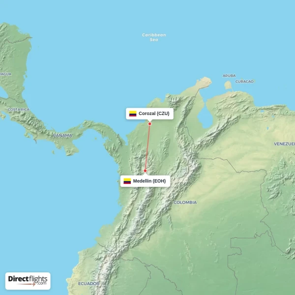 Medellin - Corozal direct flight map