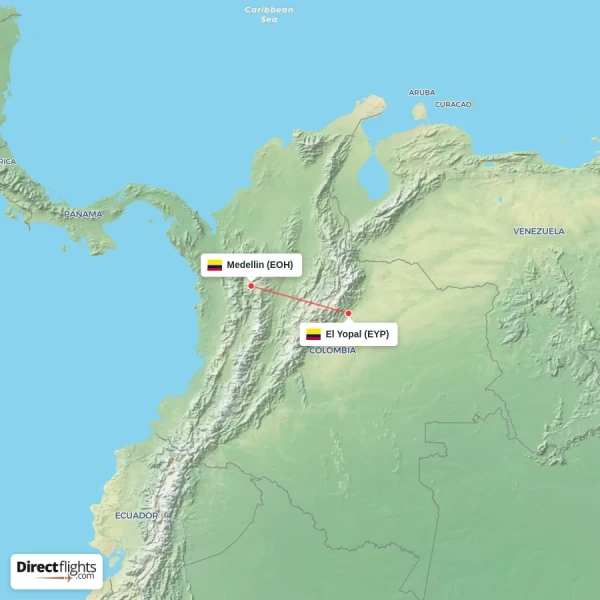 Medellin - El Yopal direct flight map