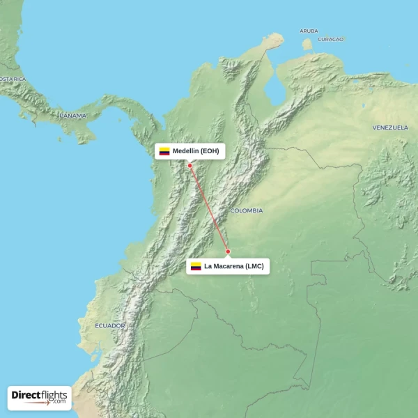 Medellin - La Macarena direct flight map