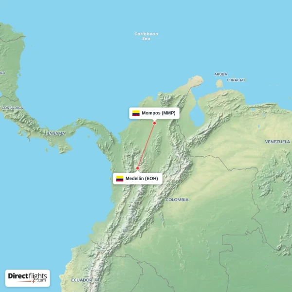 Medellin - Mompos direct flight map
