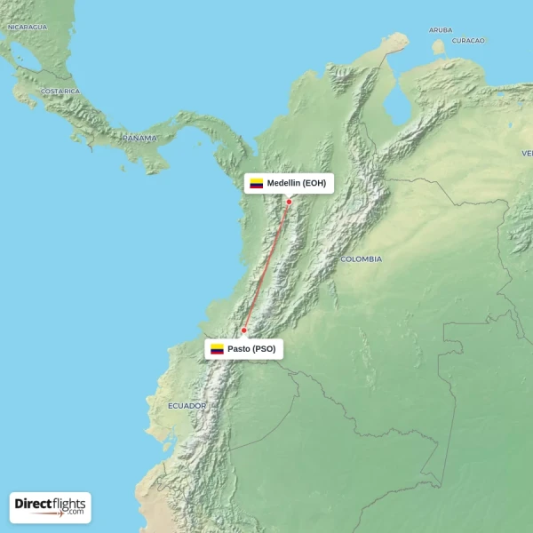 Medellin - Pasto direct flight map