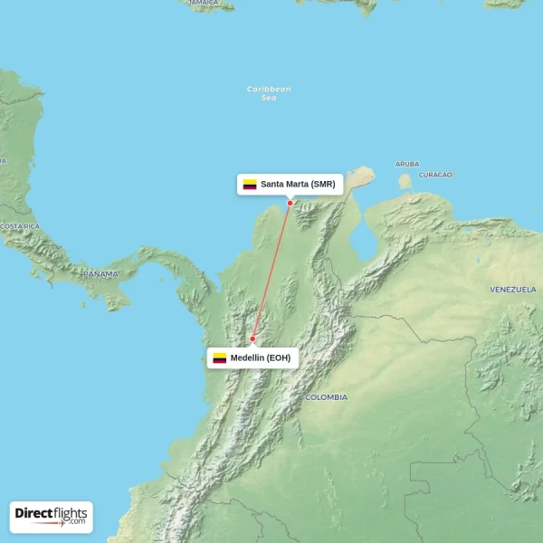 Medellin - Santa Marta direct flight map