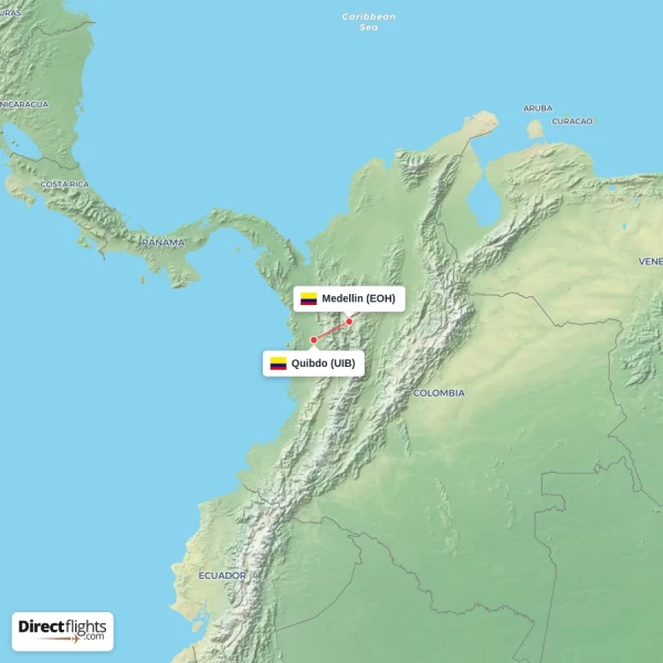 Medellin - Quibdo direct flight map