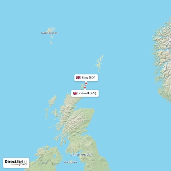 Eday - Kirkwall direct flight map