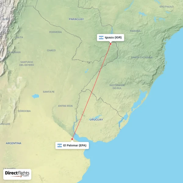 El Palomar - Iguazu direct flight map