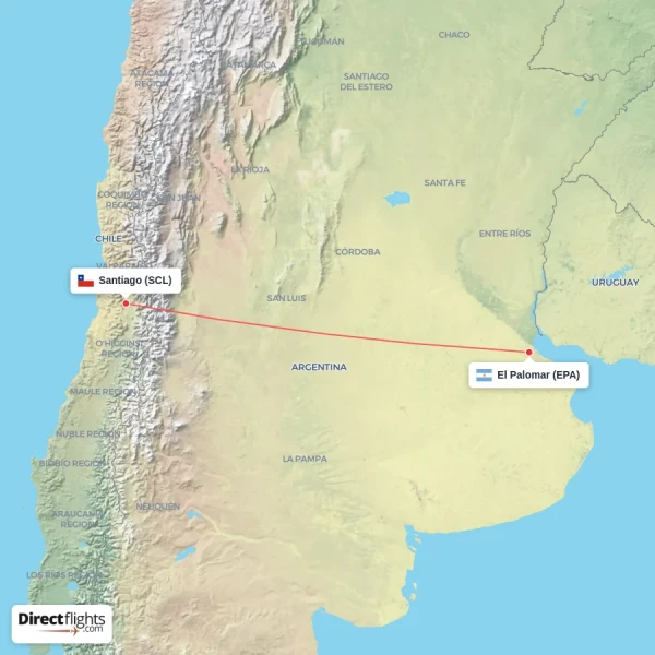 El Palomar - Santiago direct flight map