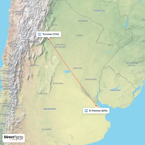 El Palomar - Tucuman direct flight map