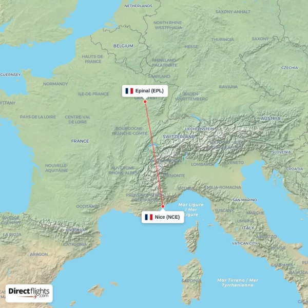 Epinal - Nice direct flight map