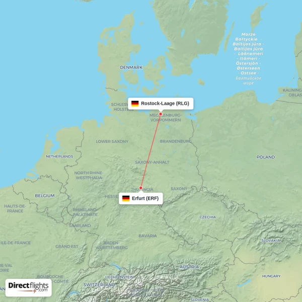 Erfurt - Rostock-Laage direct flight map