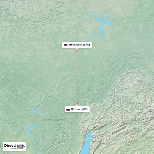 Erbogachen - Kirensk direct flight map