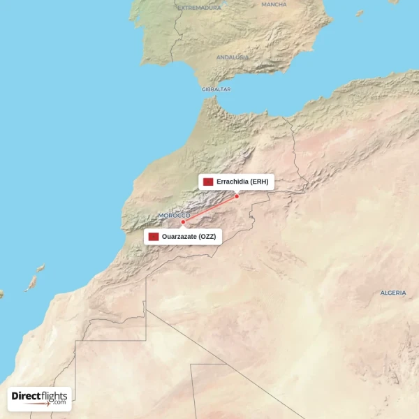Errachidia - Ouarzazate direct flight map