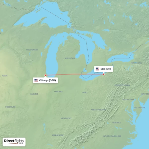 Erie - Chicago direct flight map