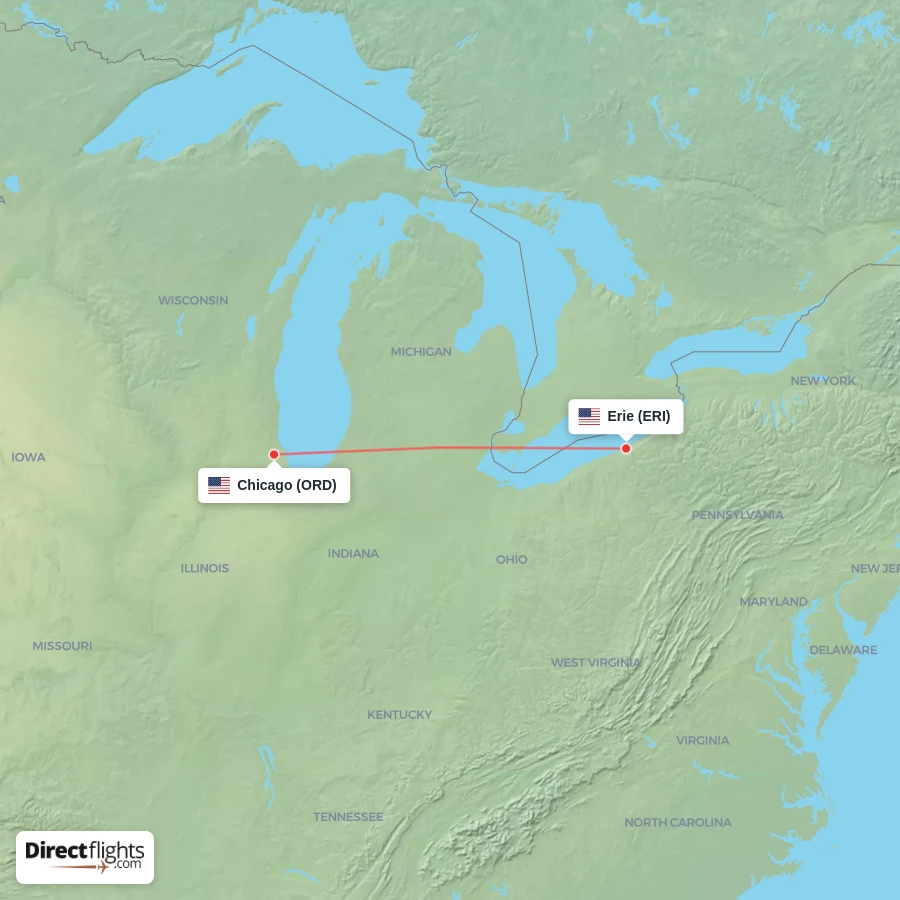 ERI - ORD route map