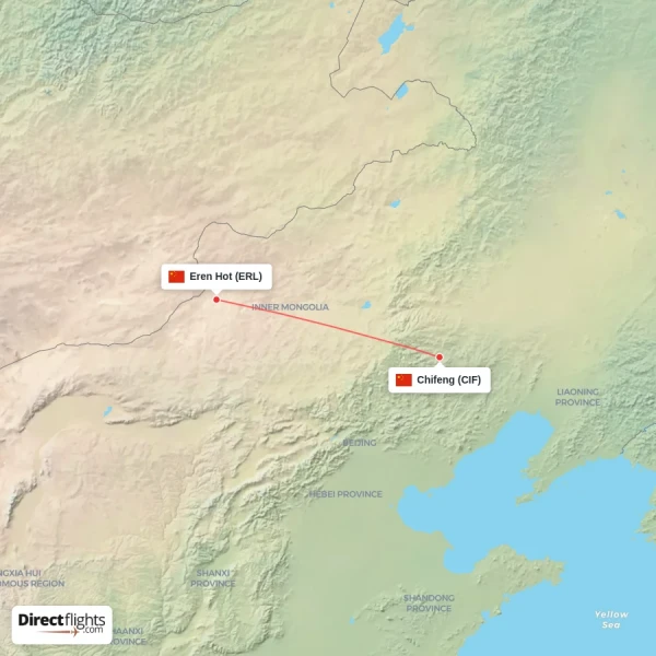 Eren Hot - Chifeng direct flight map