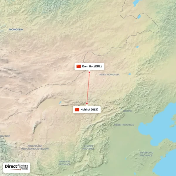 Eren Hot - Hohhot direct flight map