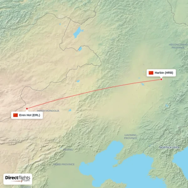 Eren Hot - Harbin direct flight map
