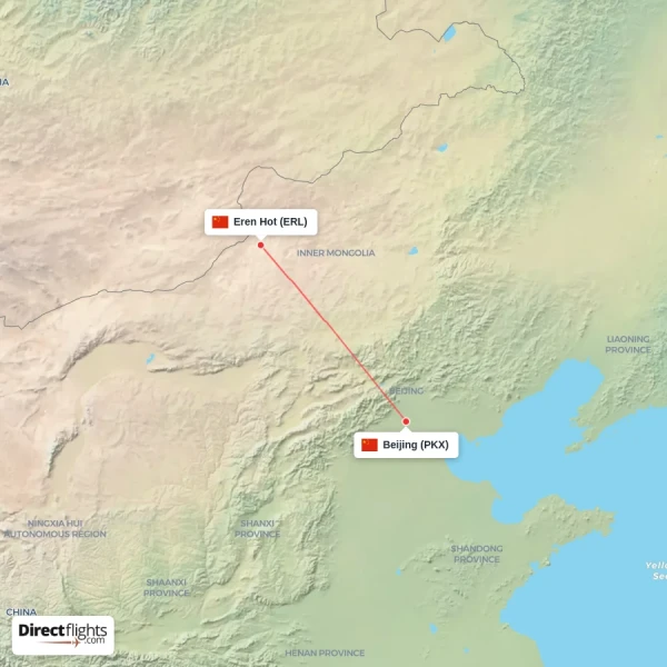 Eren Hot - Beijing direct flight map